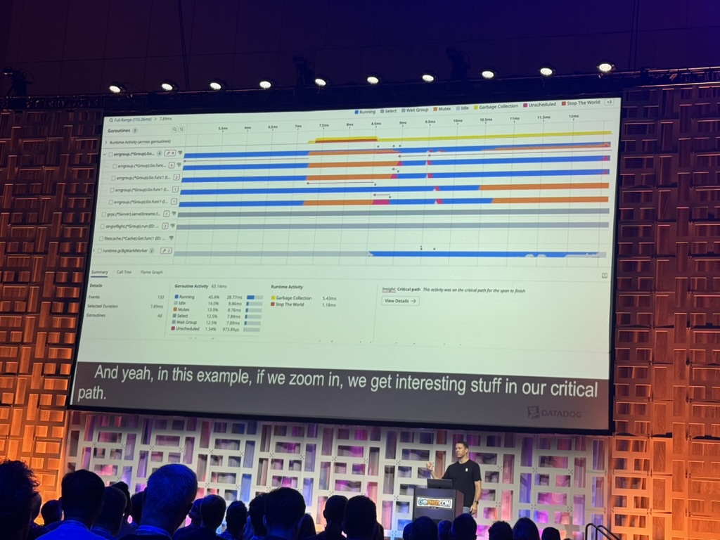 A photo of Datadog&rsquo;s presentation on runtime tracing